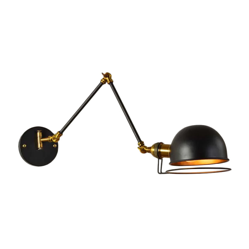 Bowl Restaurant Extendable Wall Lamp Vintage Metal Single Black Wall Mounted Light with Wire Guard, 4