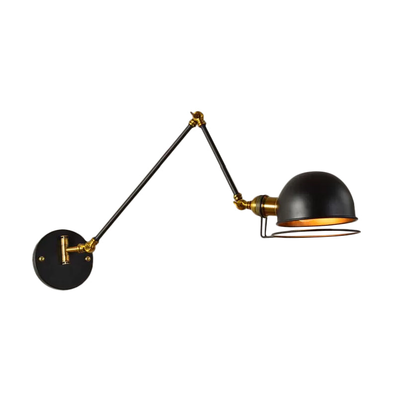 Bowl Restaurant Extendable Wall Lamp Vintage Metal Single Black Wall Mounted Light with Wire Guard, 4