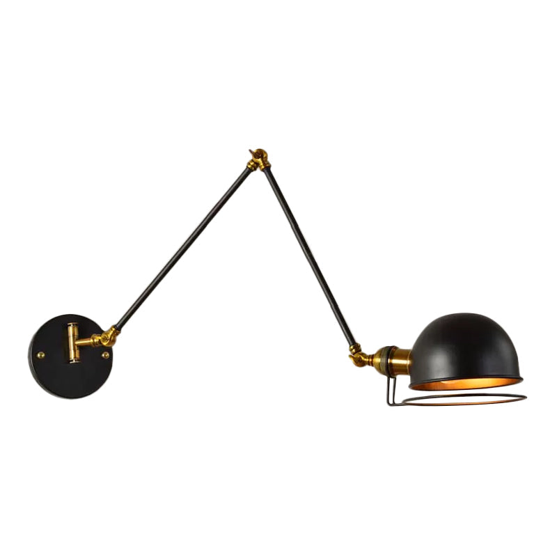 Bowl Restaurant Extendable Wall Lamp Vintage Metal Single Black Wall Mounted Light with Wire Guard, 4