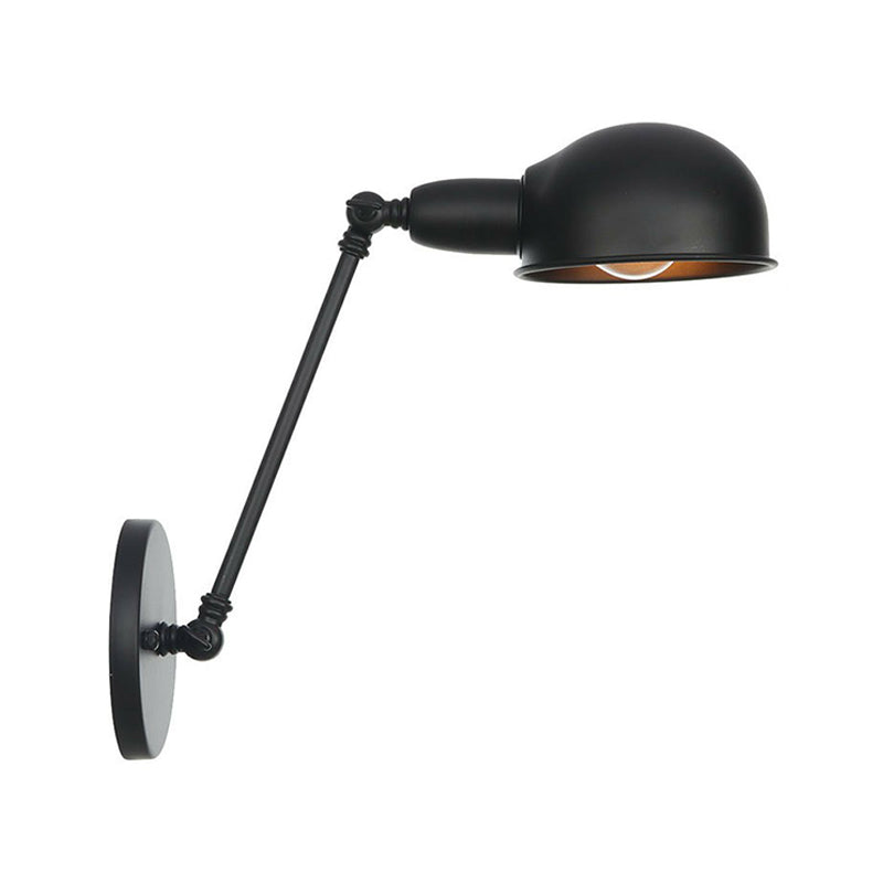 Industrial Dome Shade Wall Lamp Kit Single-Bulb Iron Wall Mount Light Fixture with Swing Arm in Black, 6