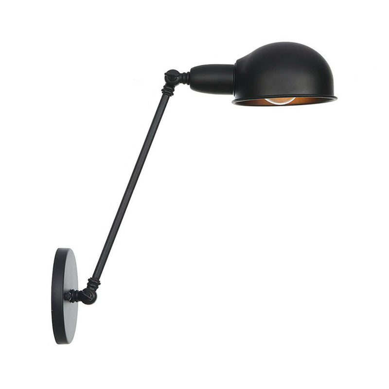 Industrial Dome Shade Wall Lamp Kit Single-Bulb Iron Wall Mount Light Fixture with Swing Arm in Black, 6