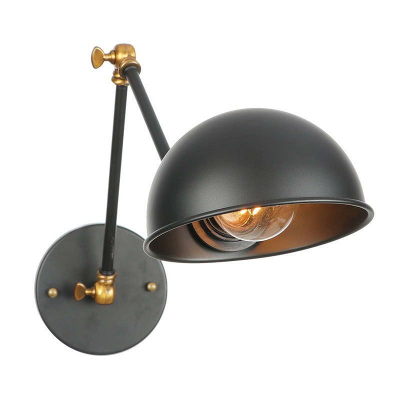 Industrial Dome Shade Wall Lamp Kit Single-Bulb Iron Wall Mount Light Fixture with Swing Arm in Black, 6