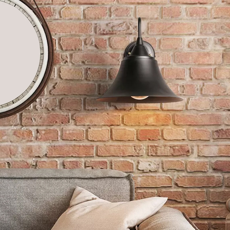 Single-Bulb Bell Shade Wall Lamp Farmhouse Black Iron Gooseneck Wall Mounted Light Fixture Clearhalo 'Art deco wall lights' 'Cast Iron' 'Glass' 'Industrial wall lights' 'Industrial' 'Middle century wall lights' 'Modern' 'Rustic wall lights' 'Tiffany' 'Traditional wall lights' 'Wall Lamps & Sconces' 'Wall Lights' Lighting' 1916971