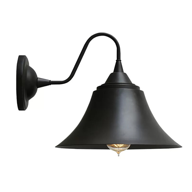 Single-Bulb Bell Shade Wall Lamp Farmhouse Black Iron Gooseneck Wall Mounted Light Fixture Clearhalo 'Art deco wall lights' 'Cast Iron' 'Glass' 'Industrial wall lights' 'Industrial' 'Middle century wall lights' 'Modern' 'Rustic wall lights' 'Tiffany' 'Traditional wall lights' 'Wall Lamps & Sconces' 'Wall Lights' Lighting' 1916973