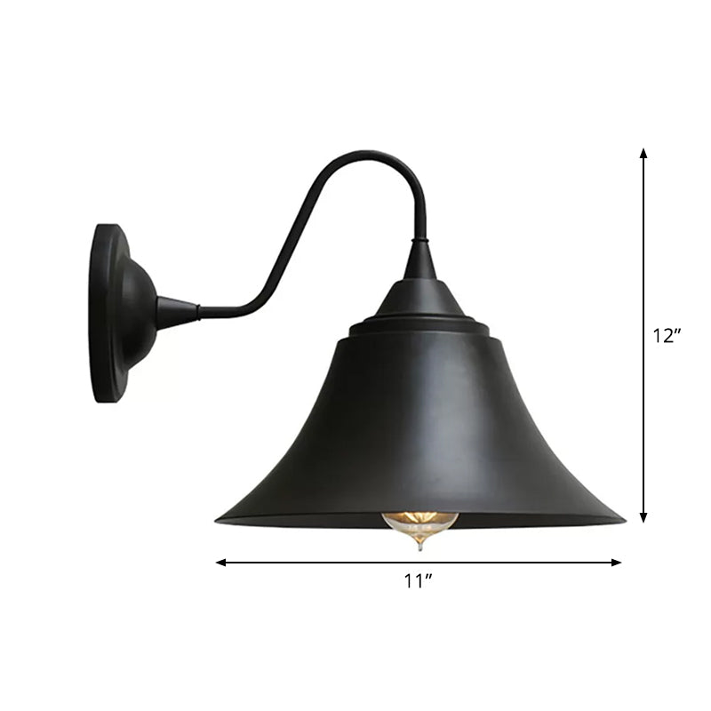 Single-Bulb Bell Shade Wall Lamp Farmhouse Black Iron Gooseneck Wall Mounted Light Fixture Clearhalo 'Art deco wall lights' 'Cast Iron' 'Glass' 'Industrial wall lights' 'Industrial' 'Middle century wall lights' 'Modern' 'Rustic wall lights' 'Tiffany' 'Traditional wall lights' 'Wall Lamps & Sconces' 'Wall Lights' Lighting' 1916974