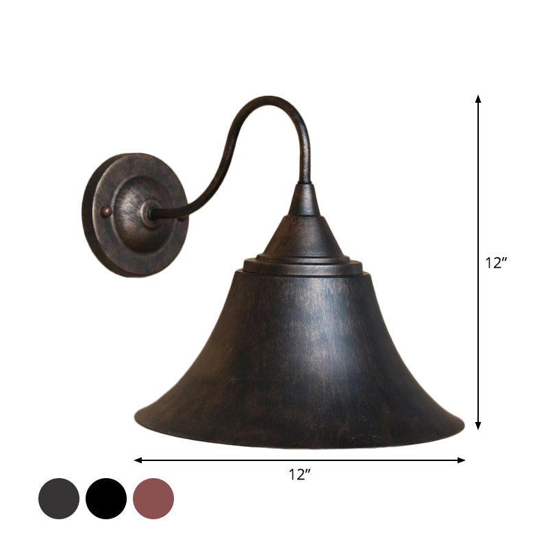 Iron Carillon Wall Lighting Ideas Rural 1-Light Bistro Gooseneck Wall Mounted Light in Black/Antique Black/Rust Clearhalo 'Art deco wall lights' 'Cast Iron' 'Glass' 'Industrial wall lights' 'Industrial' 'Middle century wall lights' 'Modern' 'Rustic wall lights' 'Tiffany' 'Traditional wall lights' 'Wall Lamps & Sconces' 'Wall Lights' Lighting' 1916979