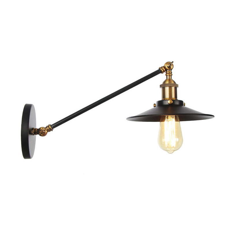 Horn/Flared/Scalloped Kitchen Wall Light Rustic Iron Single-Bulb Black Swing Arm Wall Lamp Fixture Black B Clearhalo 'Art deco wall lights' 'Cast Iron' 'Glass' 'Industrial wall lights' 'Industrial' 'Middle century wall lights' 'Modern' 'Rustic wall lights' 'Tiffany' 'Traditional wall lights' 'Wall Lamps & Sconces' 'Wall Lights' Lighting' 1916985