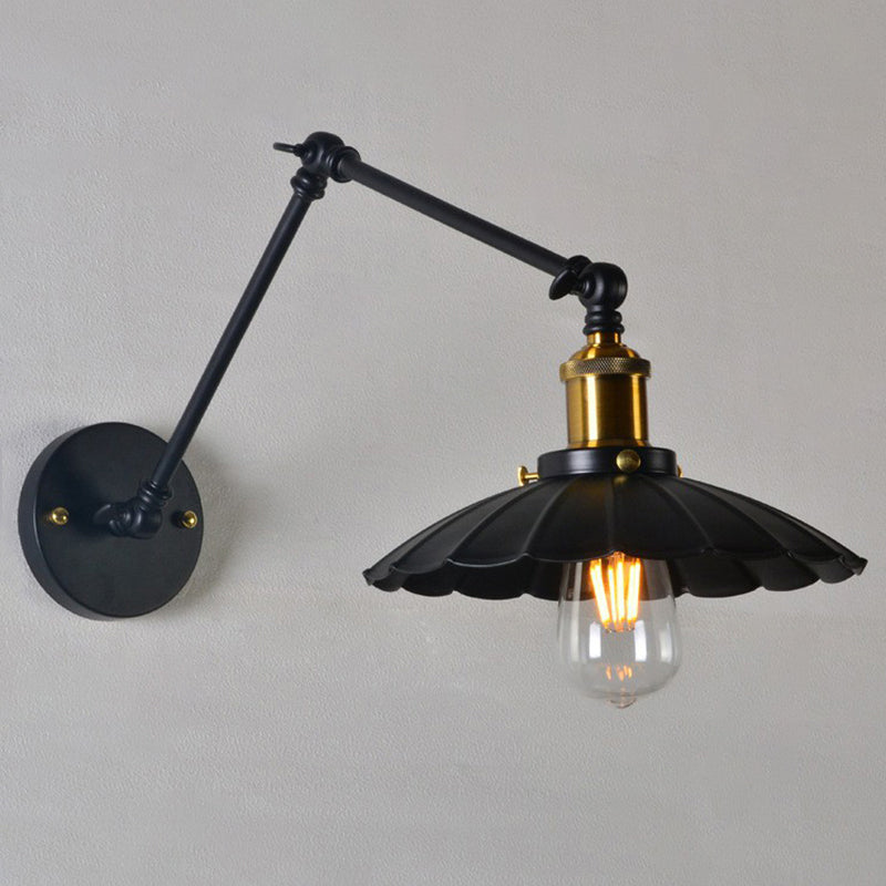 Loft Style Scalloped Wall Lamp 1 Head Iron Wall Mounted Light with Adjustable Arm in Black, 8