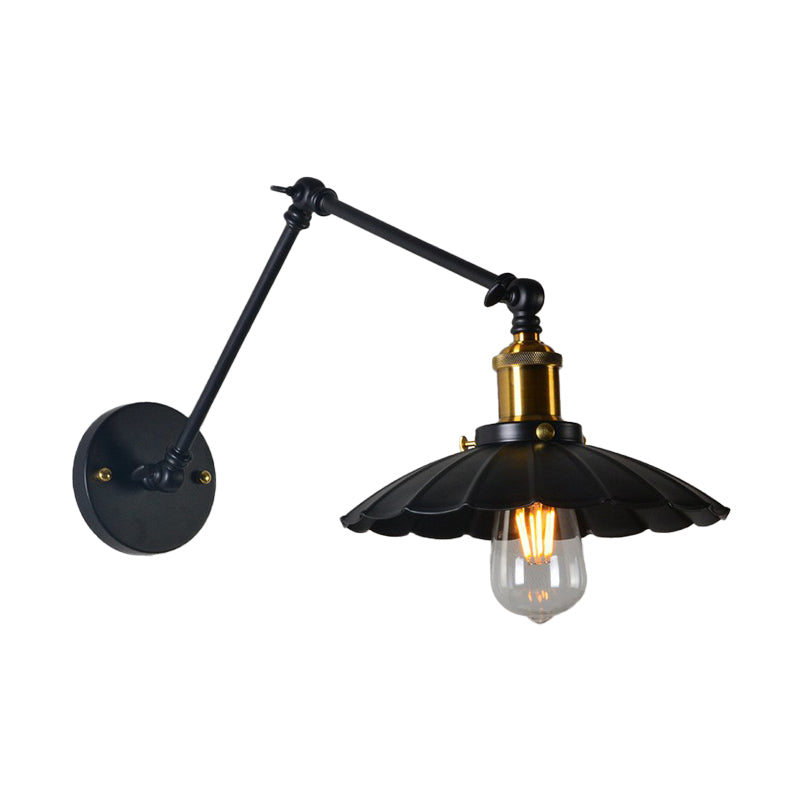 Loft Style Scalloped Wall Lamp 1 Head Iron Wall Mounted Light with Adjustable Arm in Black, 8