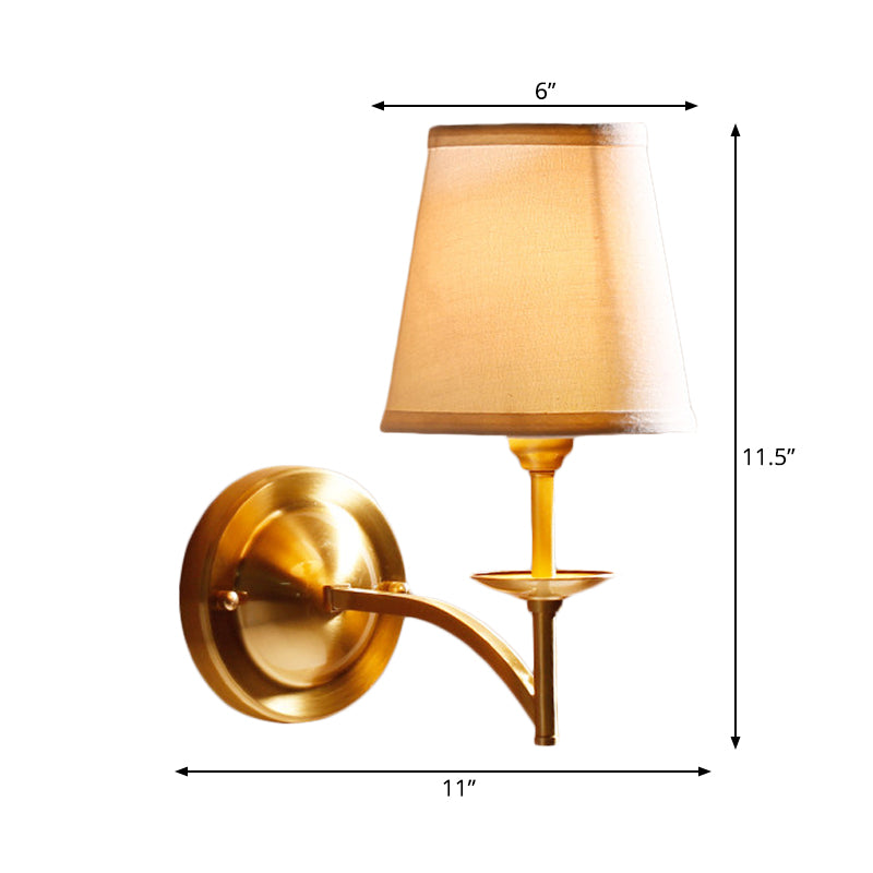 Tapered Shade Study Room Wall Sconce Metal Fabric One Light Elegant Wall Light in Gold Clearhalo 'Wall Lamps & Sconces' 'Wall Lights' Lighting' 191702