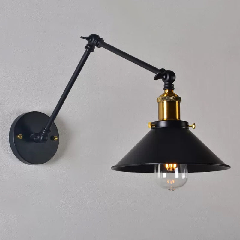 Iron Black/White-Brass Reading Wall Lamp Conical 1-Light Factory Wall Lighting with 8