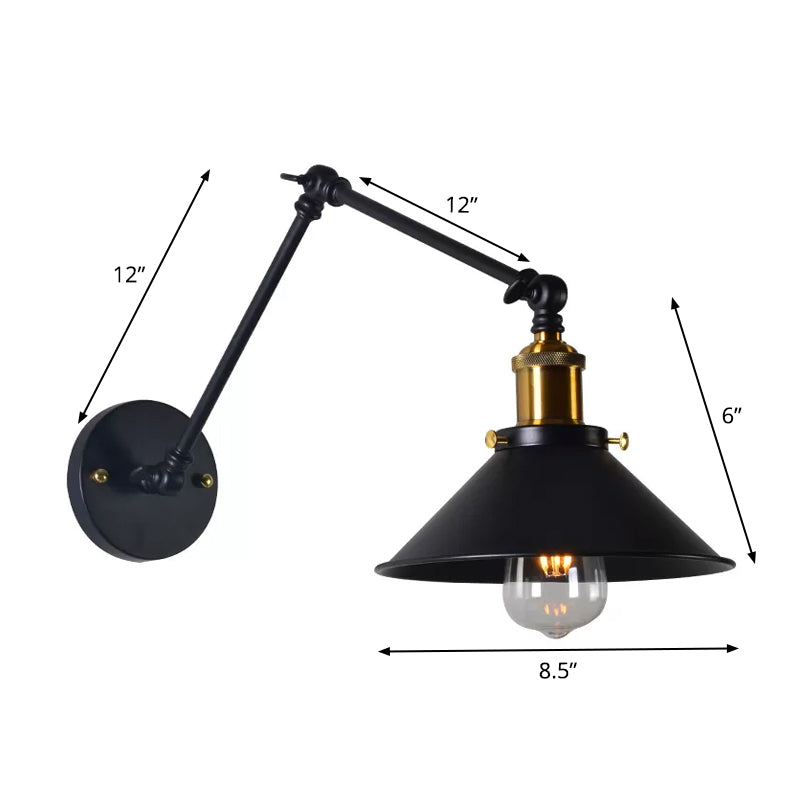 Iron Black/White-Brass Reading Wall Lamp Conical 1-Light Factory Wall Lighting with 8