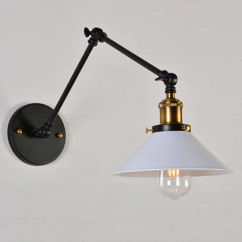 Iron Black/White-Brass Reading Wall Lamp Conical 1-Light Factory Wall Lighting with 8