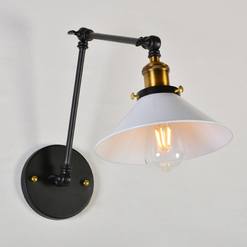 Iron Black/White-Brass Reading Wall Lamp Conical 1-Light Factory Wall Lighting with 8