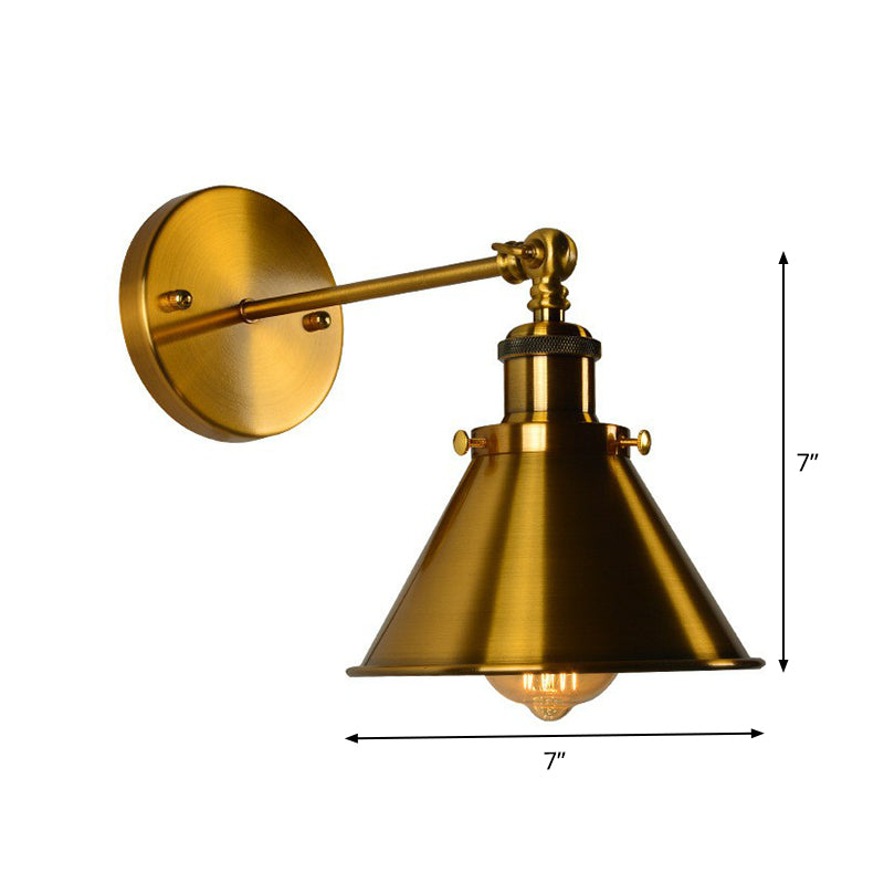 Antique Cone-Shape Swivelable Wall Light Single-Bulb Metal Wall Mount Light Fixture in Gold Clearhalo 'Art deco wall lights' 'Cast Iron' 'Glass' 'Industrial wall lights' 'Industrial' 'Middle century wall lights' 'Modern' 'Rustic wall lights' 'Tiffany' 'Traditional wall lights' 'Wall Lamps & Sconces' 'Wall Lights' Lighting' 1917047