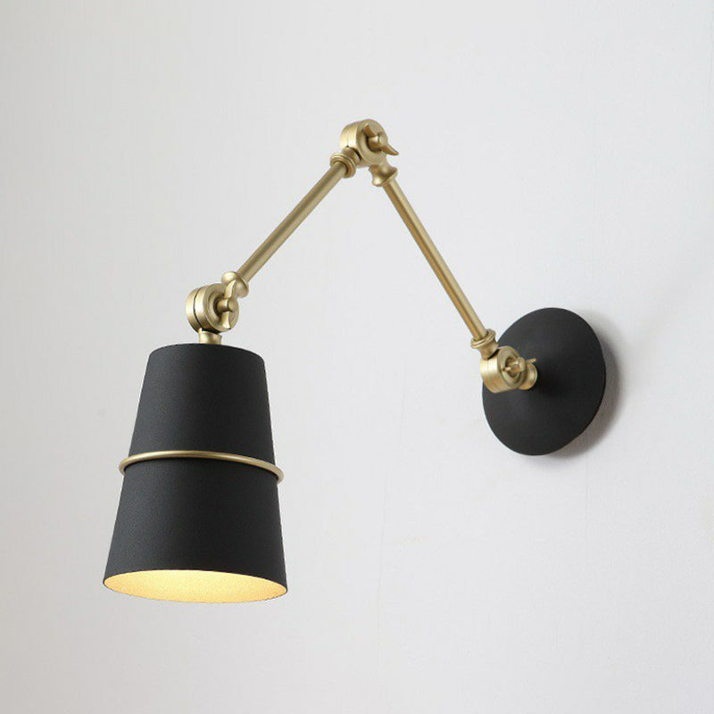 1-Light Tapered Shade Wall Lamp Nordic Black/White Metal Swing Arm Wall Mounted Reading Light for Bedroom Clearhalo 'Art deco wall lights' 'Cast Iron' 'Glass' 'Industrial wall lights' 'Industrial' 'Middle century wall lights' 'Modern' 'Rustic wall lights' 'Tiffany' 'Traditional wall lights' 'Wall Lamps & Sconces' 'Wall Lights' Lighting' 1917098