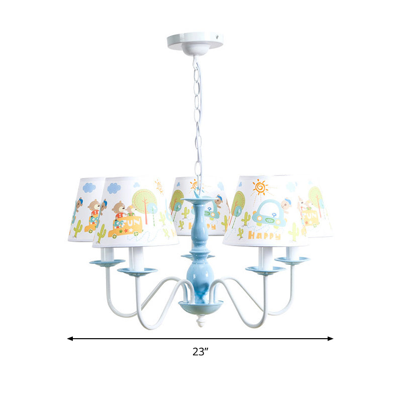 Undertint Tapered Shade Chandelier with Cartoon Pattern 5 Lights Metal Hanging Light for Kindergarten Clearhalo 'Ceiling Lights' 'Chandeliers' Lighting' options 191710