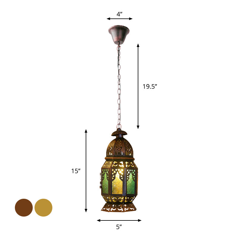 1 Head Stained Glass Down Lighting Bohemia Brass/Copper Lantern Bedside Pendant Ceiling Light Clearhalo 'Art Deco Pendants' 'Cast Iron' 'Ceiling Lights' 'Ceramic' 'Crystal' 'Industrial Pendants' 'Industrial' 'Metal' 'Middle Century Pendants' 'Pendant Lights' 'Pendants' 'Tiffany' Lighting' 1917181