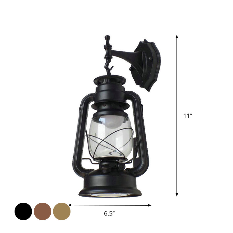 Transparent Glass Bronze/Black Wall Light Kerosene 1 Bulb Nautical Wall Mounted Lamp for Foyer Clearhalo 'Art deco wall lights' 'Cast Iron' 'Glass' 'Industrial wall lights' 'Industrial' 'Middle century wall lights' 'Modern' 'Rustic wall lights' 'Tiffany' 'Traditional wall lights' 'Wall Lamps & Sconces' 'Wall Lights' Lighting' 1917374