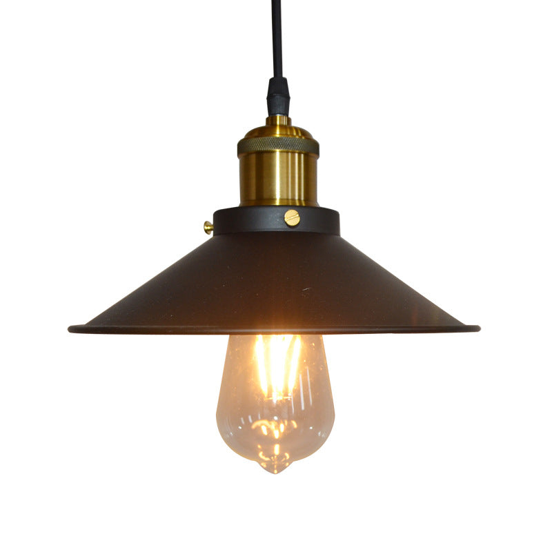 Iron Black Suspension Lamp Roll-Trim Cone Shade 1-Light Factory Ceiling Pendant Light Black Clearhalo 'Art Deco Pendants' 'Black' 'Cast Iron' 'Ceiling Lights' 'Ceramic' 'Crystal' 'Industrial Pendants' 'Industrial' 'Metal' 'Middle Century Pendants' 'Pendant Lights' 'Pendants' 'Rustic Pendants' 'Tiffany' Lighting' 1917475