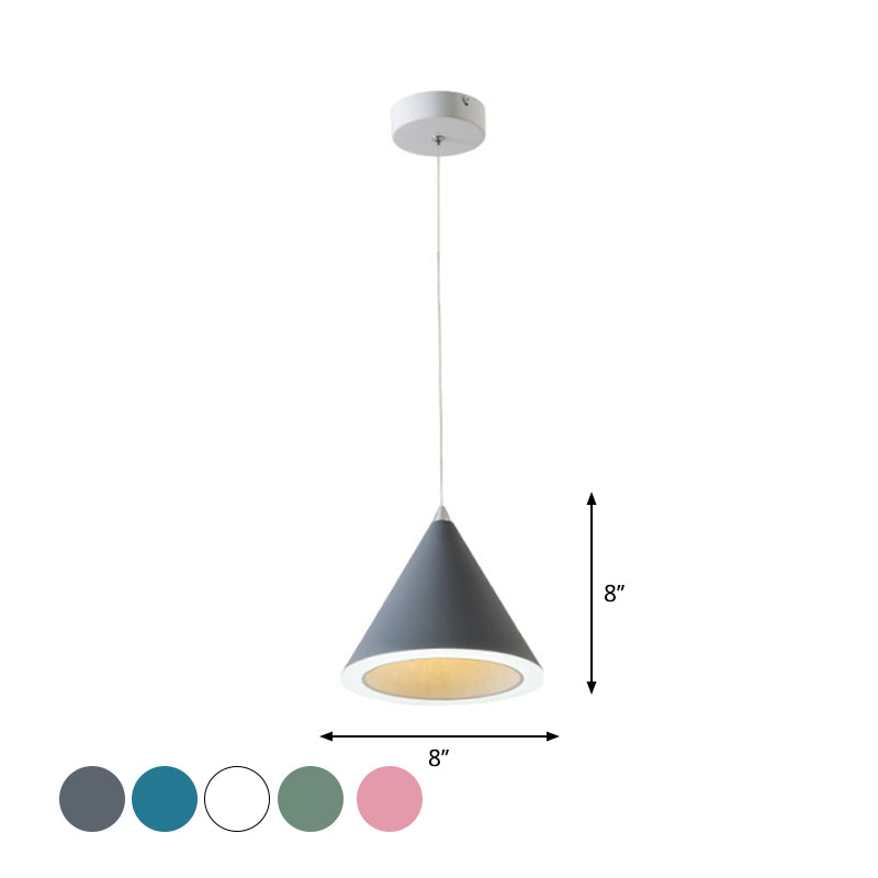 Macaron Cone LED Pendulum Light Aluminum Dining Table Ceiling Pendant Lamp in Grey/White/Pink Clearhalo 'Ceiling Lights' 'Pendant Lights' 'Pendants' Lighting' 1917816