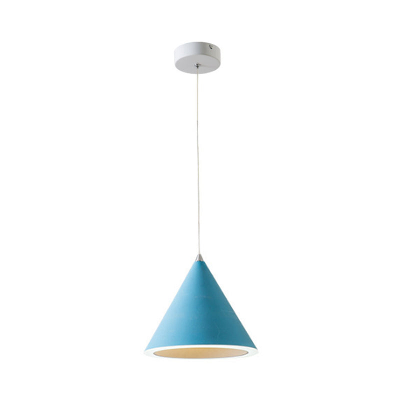 Macaron Cone LED Pendulum Light Aluminum Dining Table Ceiling Pendant Lamp in Grey/White/Pink Clearhalo 'Ceiling Lights' 'Pendant Lights' 'Pendants' Lighting' 1917819