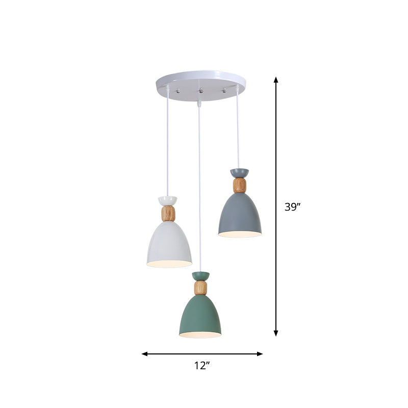 Shaded/Bowl/Tapered Multi-Pendant Macaron Metal 3 Lights Dining Room Ceiling Hang Lamp in White Clearhalo 'Ceiling Lights' 'Pendant Lights' 'Pendants' Lighting' 1917887