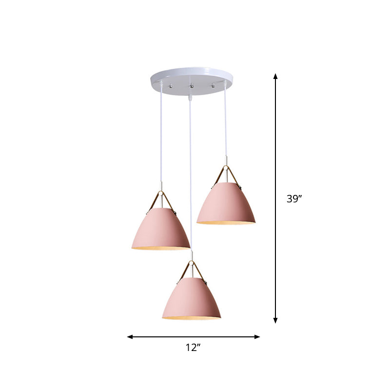 Shaded/Bowl/Tapered Multi-Pendant Macaron Metal 3 Lights Dining Room Ceiling Hang Lamp in White Clearhalo 'Ceiling Lights' 'Pendant Lights' 'Pendants' Lighting' 1917893