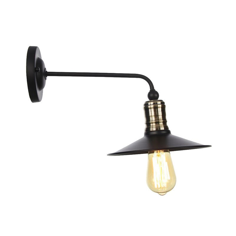 Rustic Bell/Sphere Cage/Flared Wall Light 1-Light Iron Wall Lamp Fixture in Black for Dinging Room Black A Clearhalo 'Art deco wall lights' 'Cast Iron' 'Glass' 'Industrial wall lights' 'Industrial' 'Middle century wall lights' 'Modern' 'Rustic wall lights' 'Tiffany' 'Traditional wall lights' 'Wall Lamps & Sconces' 'Wall Lights' Lighting' 1917970