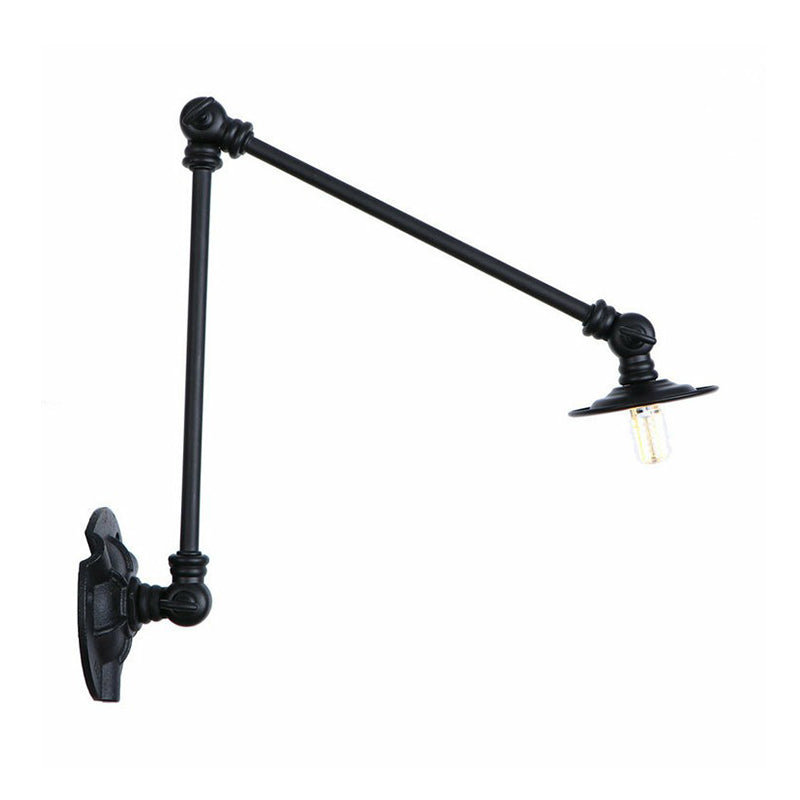 Extendable 2-Arm Iron Wall Light Warehouse 1-Light Studio Task Wall Lamp with Disc Shade in Black, 4