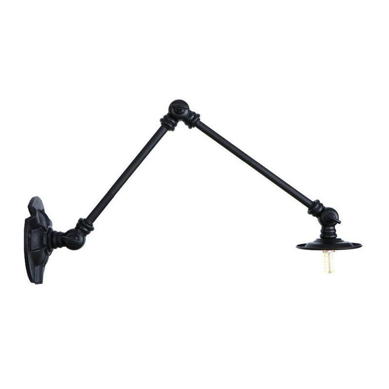 Extendable 2-Arm Iron Wall Light Warehouse 1-Light Studio Task Wall Lamp with Disc Shade in Black, 4