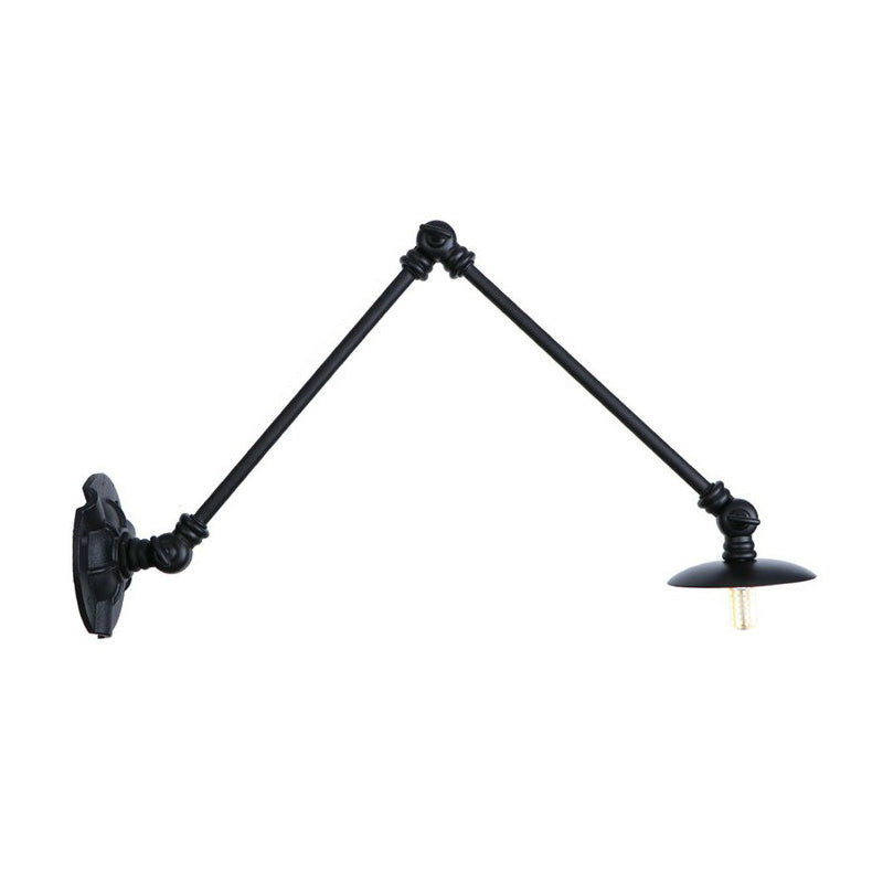 Extendable 2-Arm Iron Wall Light Warehouse 1-Light Studio Task Wall Lamp with Disc Shade in Black, 4