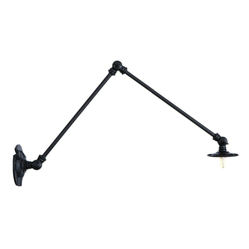 Extendable 2-Arm Iron Wall Light Warehouse 1-Light Studio Task Wall Lamp with Disc Shade in Black, 4