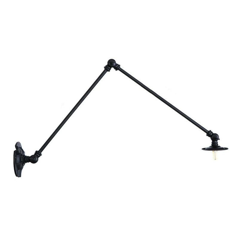 Extendable 2-Arm Iron Wall Light Warehouse 1-Light Studio Task Wall Lamp with Disc Shade in Black, 4