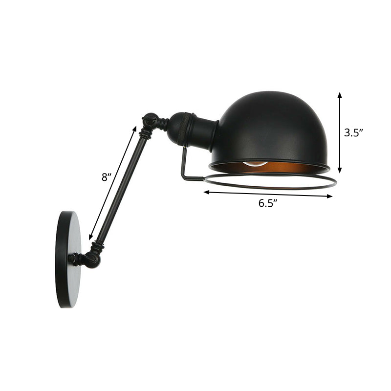 Black Hemispherical Adjustable Wall Lamp Industrial Iron 8