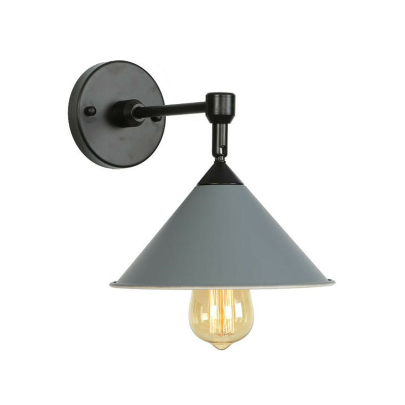 1-Light Wall Lamp Fixture Loft Roll-Trim Cone Iron Wall Mounted Light Fixture in Pink/Grey/Blue Grey Clearhalo 'Art deco wall lights' 'Cast Iron' 'Glass' 'Industrial wall lights' 'Industrial' 'Middle century wall lights' 'Modern' 'Rustic wall lights' 'Tiffany' 'Traditional wall lights' 'Wall Lamps & Sconces' 'Wall Lights' Lighting' 1918134