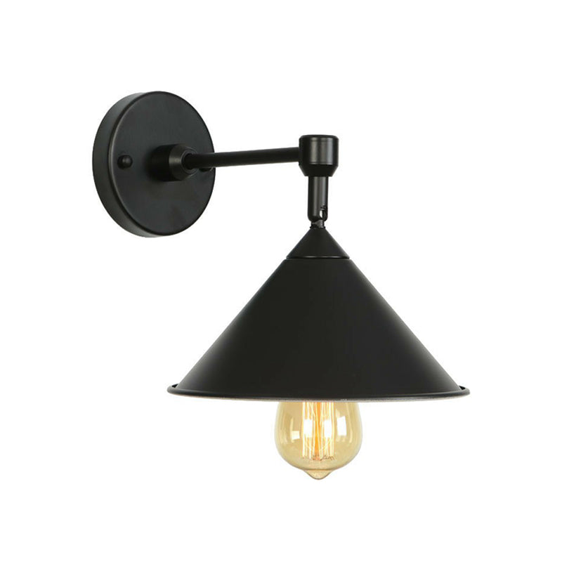 1-Light Wall Lamp Fixture Loft Roll-Trim Cone Iron Wall Mounted Light Fixture in Pink/Grey/Blue Black Clearhalo 'Art deco wall lights' 'Cast Iron' 'Glass' 'Industrial wall lights' 'Industrial' 'Middle century wall lights' 'Modern' 'Rustic wall lights' 'Tiffany' 'Traditional wall lights' 'Wall Lamps & Sconces' 'Wall Lights' Lighting' 1918137