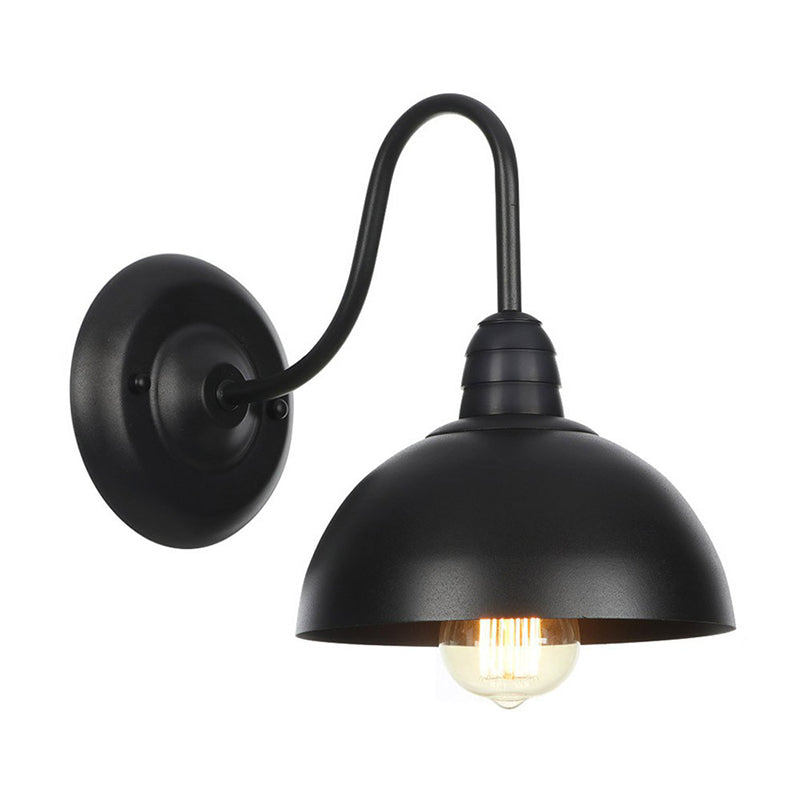 1-Light Metallic Wall Mounted Lamp Rustic Black Bowl Kitchen Wall Light with Swirl/Curved/Gooseneck Arm Black B Clearhalo 'Art deco wall lights' 'Cast Iron' 'Glass' 'Industrial wall lights' 'Industrial' 'Middle century wall lights' 'Modern' 'Rustic wall lights' 'Tiffany' 'Traditional wall lights' 'Wall Lamps & Sconces' 'Wall Lights' Lighting' 1918141