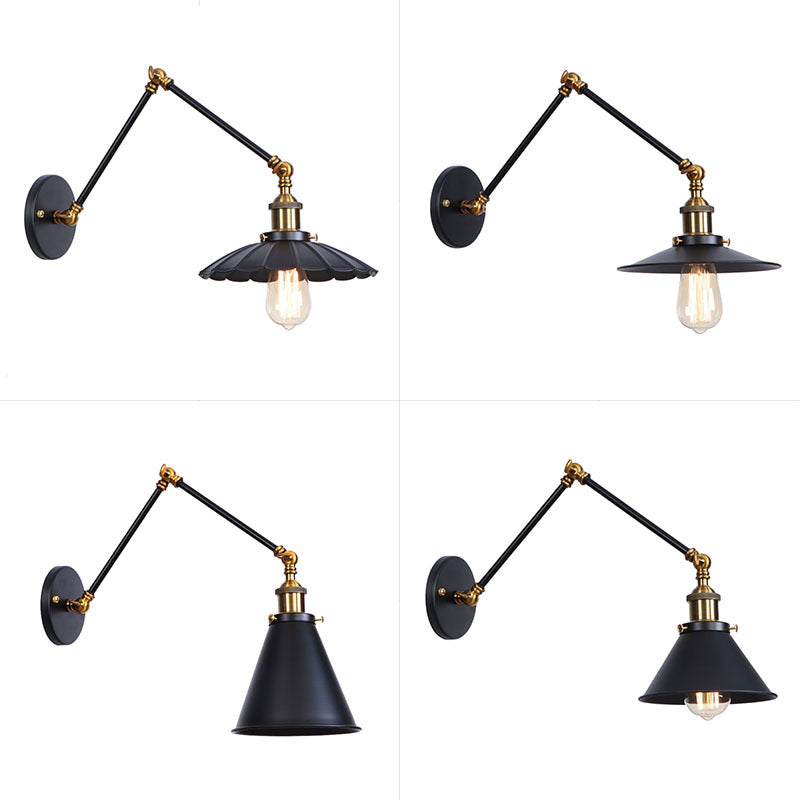 Flared/Cone Bedroom Wall Reading Lamp Industrial Metal 1 Bulb Black-Brass Wall Lighting with 6