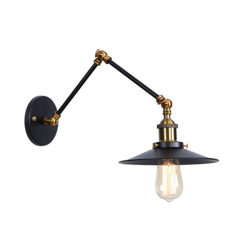 Flared/Cone Bedroom Wall Reading Lamp Industrial Metal 1 Bulb Black-Brass Wall Lighting with 6