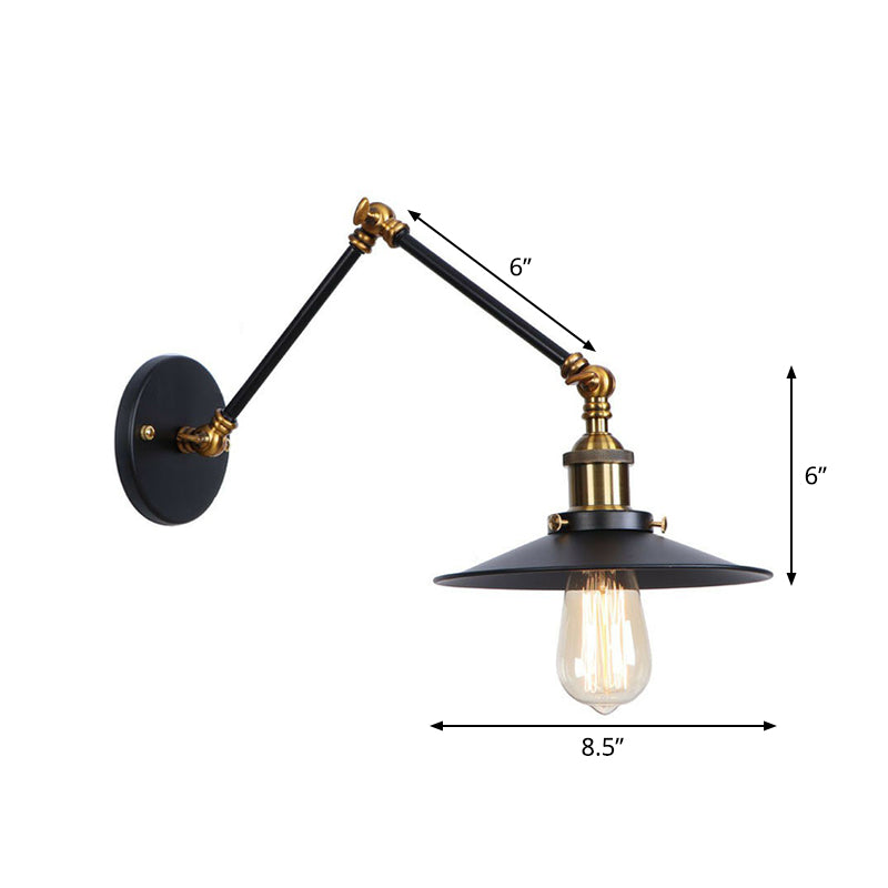 Flared/Cone Bedroom Wall Reading Lamp Industrial Metal 1 Bulb Black-Brass Wall Lighting with 6