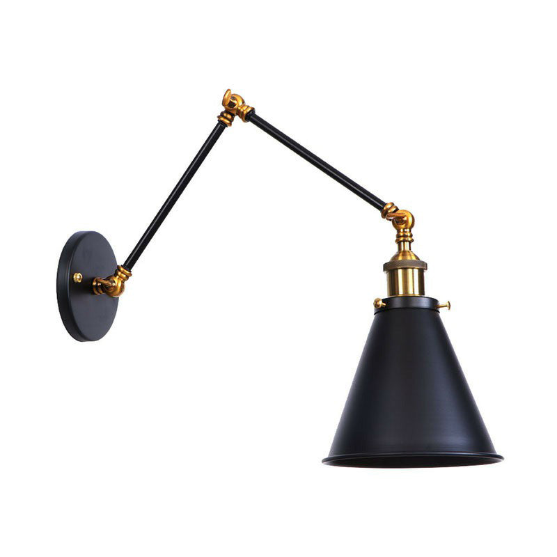 Flared/Cone Bedroom Wall Reading Lamp Industrial Metal 1 Bulb Black-Brass Wall Lighting with 6