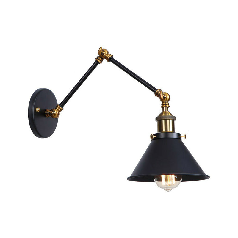 Flared/Cone Bedroom Wall Reading Lamp Industrial Metal 1 Bulb Black-Brass Wall Lighting with 6