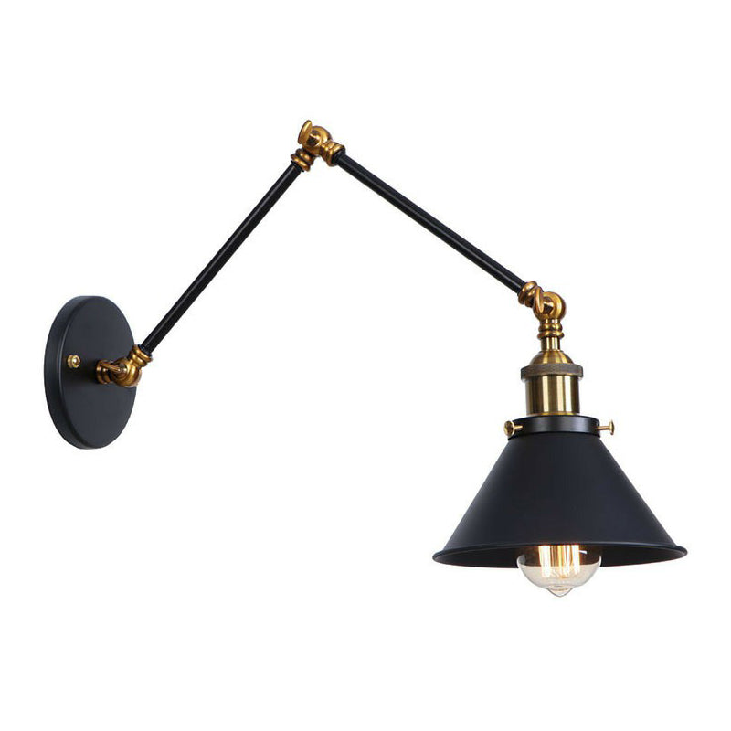 Flared/Cone Bedroom Wall Reading Lamp Industrial Metal 1 Bulb Black-Brass Wall Lighting with 6