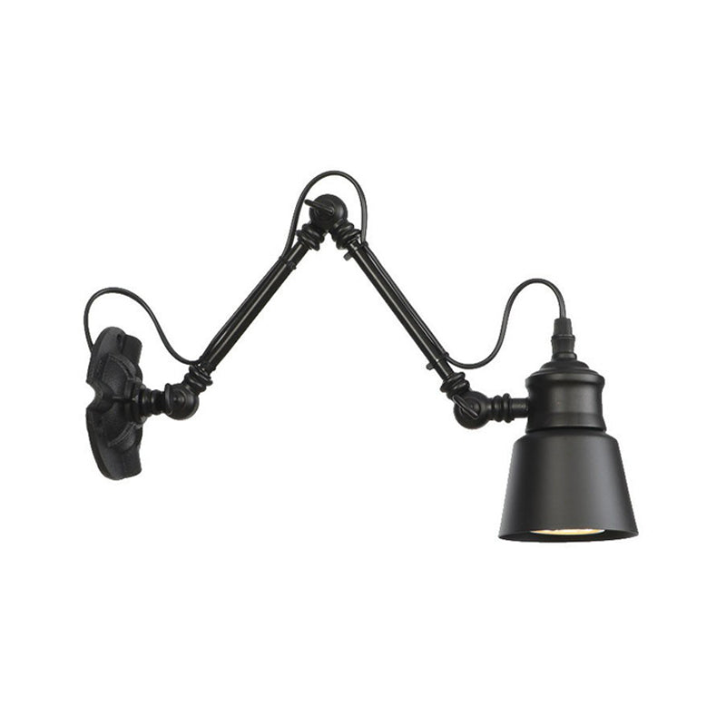 1-Bulb Bowl/Tapered/Bell Task Wall Lamp Vintage Matte Black Iron Wall Mount Reading Light with 4