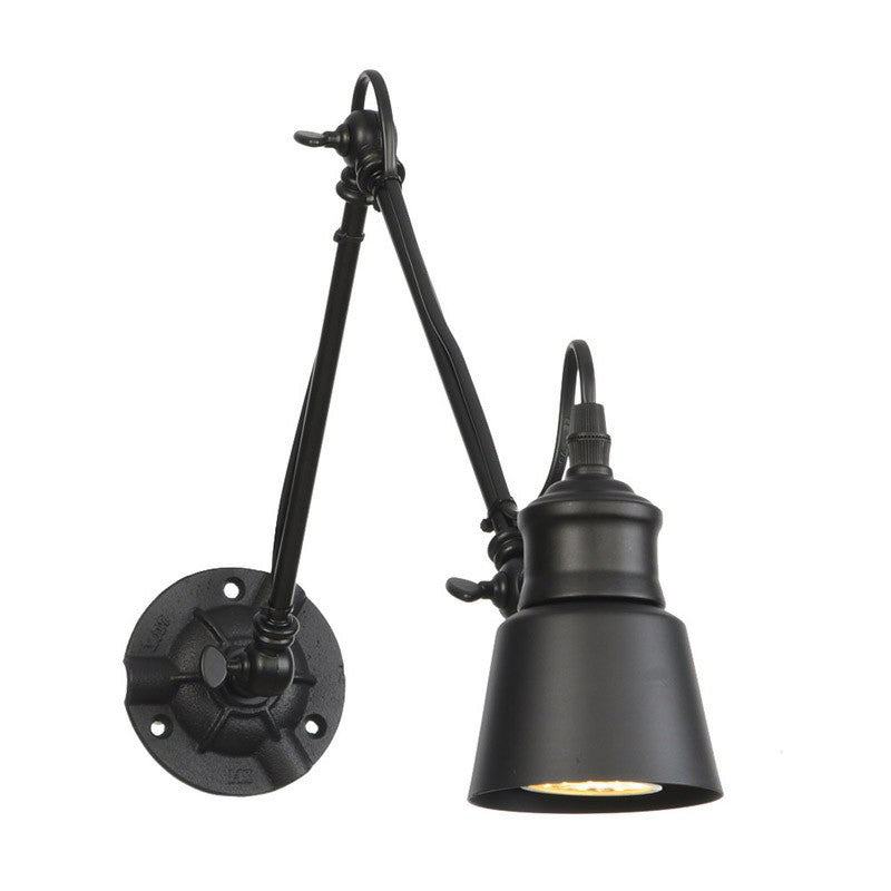 1-Bulb Bowl/Tapered/Bell Task Wall Lamp Vintage Matte Black Iron Wall Mount Reading Light with 4