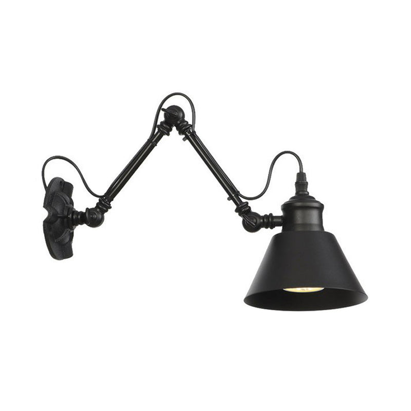 1-Bulb Bowl/Tapered/Bell Task Wall Lamp Vintage Matte Black Iron Wall Mount Reading Light with 4