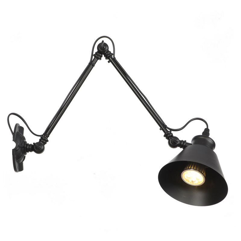 1-Bulb Bowl/Tapered/Bell Task Wall Lamp Vintage Matte Black Iron Wall Mount Reading Light with 4