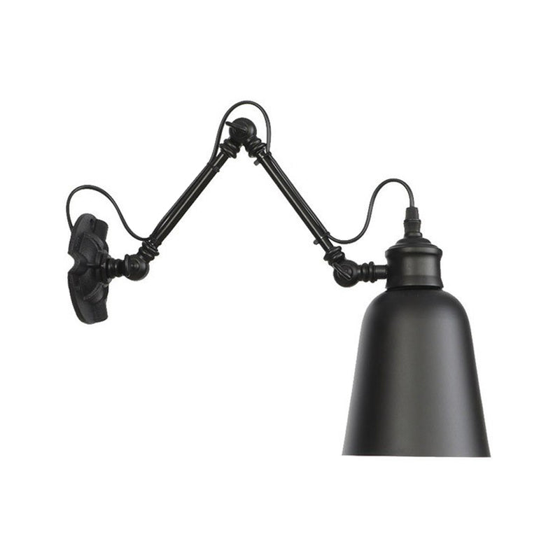 1-Bulb Bowl/Tapered/Bell Task Wall Lamp Vintage Matte Black Iron Wall Mount Reading Light with 4