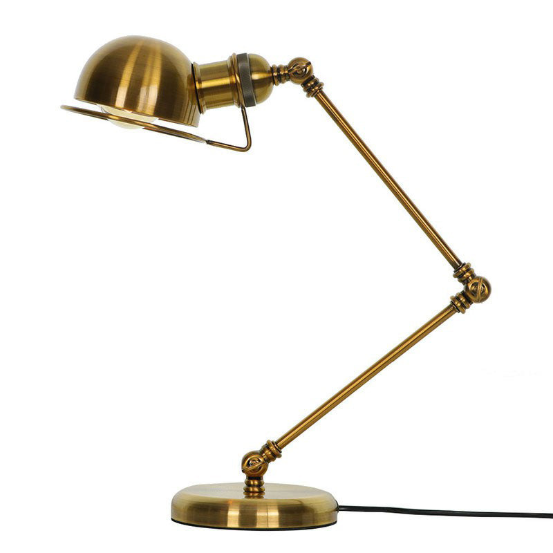 Antique Swing Arm Nightstand Lamp Single Metal Table Light with Dome Shade and Wire Guard in Brass/Black Brass Clearhalo 'Lamps' 'Table Lamps' Lighting' 1918509